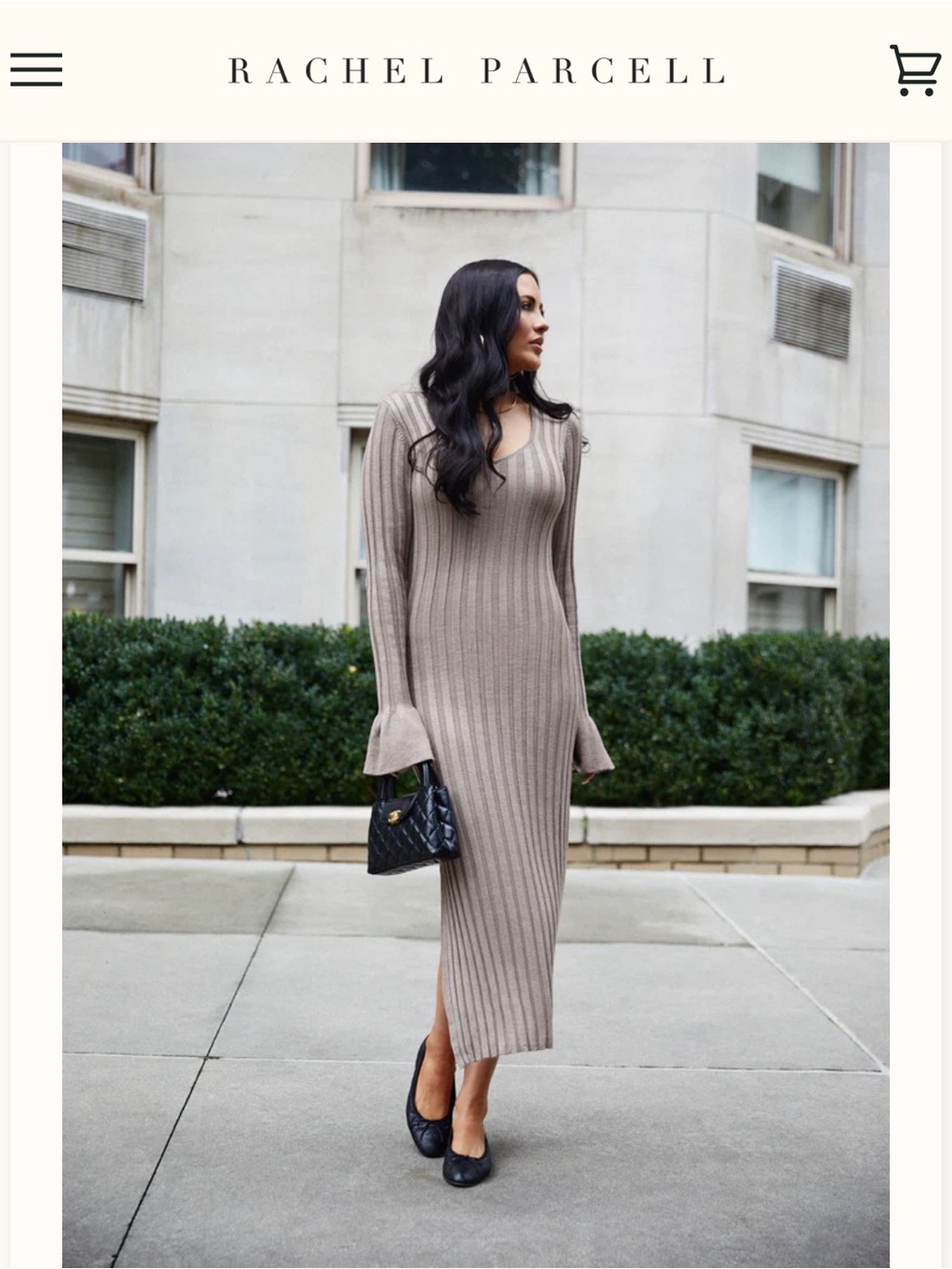 Rachel Parcell Taupe Ribbed Knit Long-Sleeve Maxi Dress